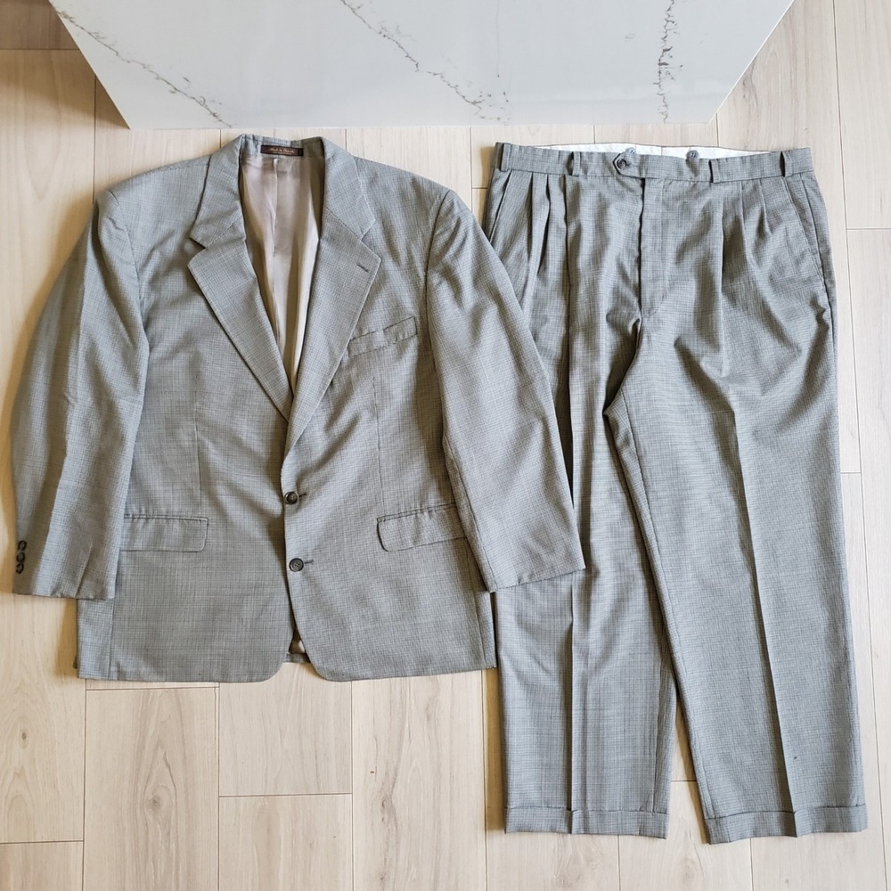 Mort Cooper Suit Mens 46R 38x28 Gray Wool Houndstooth Cuffed 2 Piece Canada